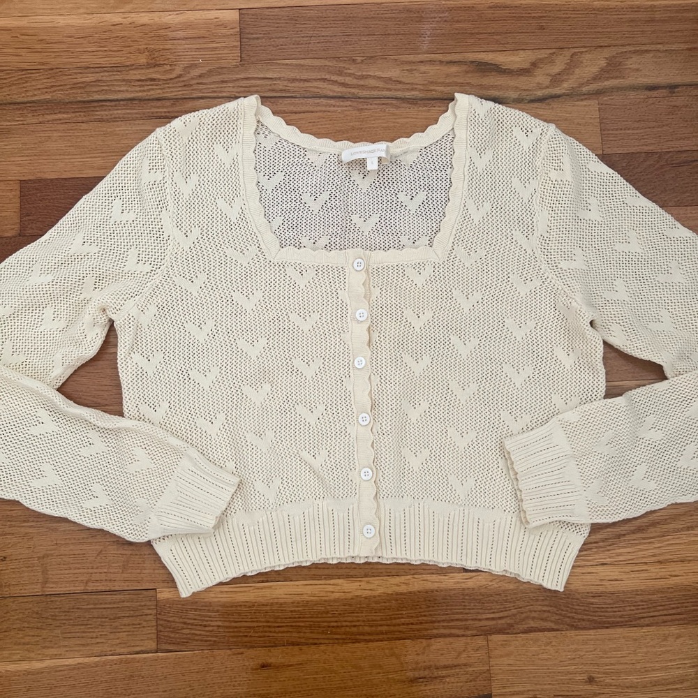 LoveShackFancy Venice Cropped Cardigan in Cream Size Large NWOT - Picture 6 of 8